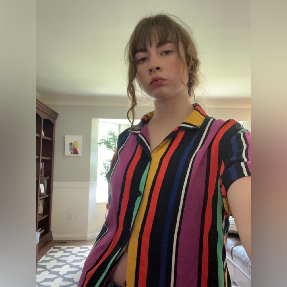 Colorful striped button up, an appealing unorganized array of color, Forever 21